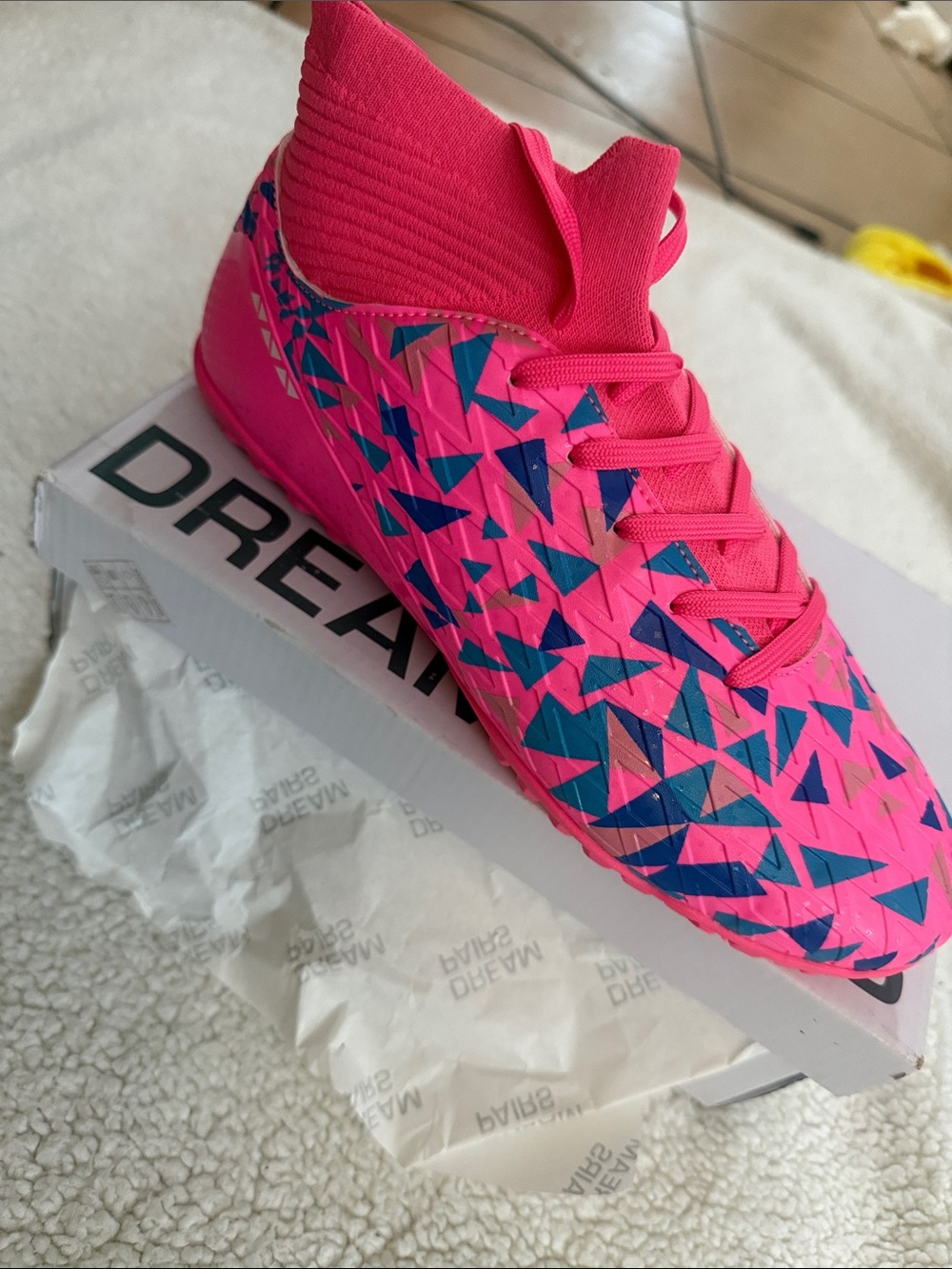 Dream Pairs Hot Pink & Teal Geometric Kids Soccer Sneakers
